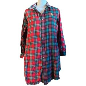 Lauren Ralph Lauren Women's Red and Green Plaid Nightshirt Size Medium